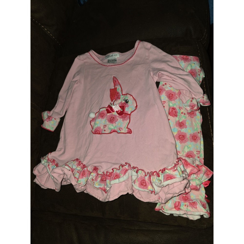 Bonnie jean spring floral Easter bunny outfit top leggings size 4